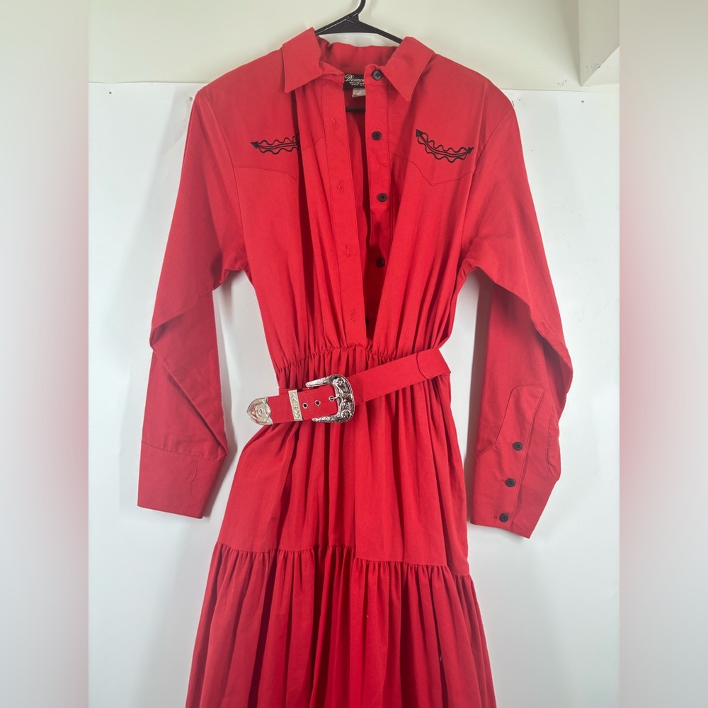 Vintage red cowgirl western Long Sleeve Dress